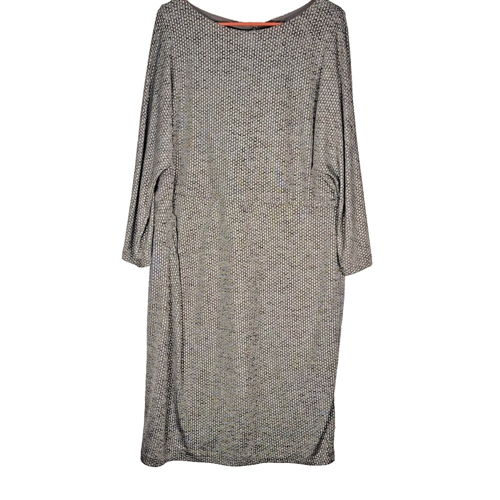 Chico's Dress 3 Womens Large Black Gray Metallic Long Sleeve Lined Sheath L